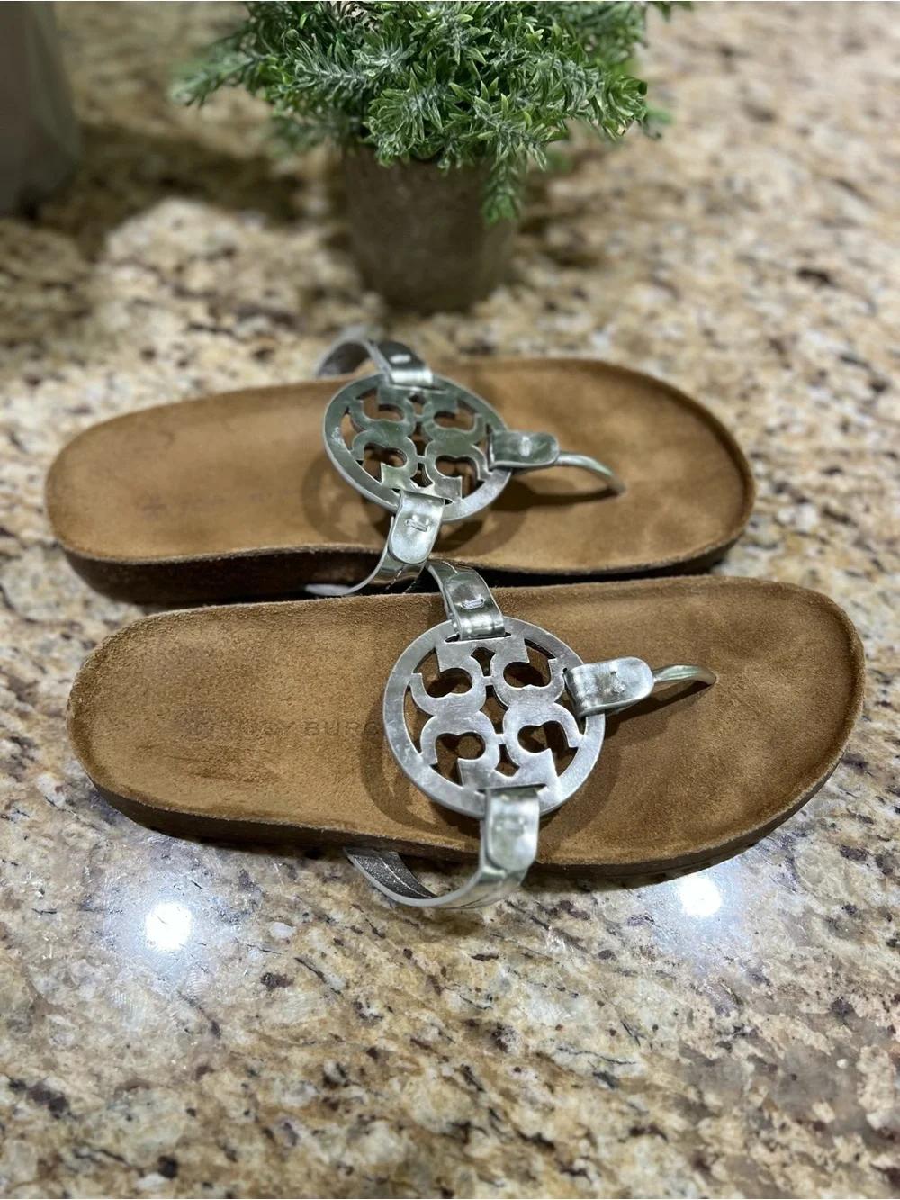Tory Burch Miller Cloud Silver/Natural Sandals 9.5M